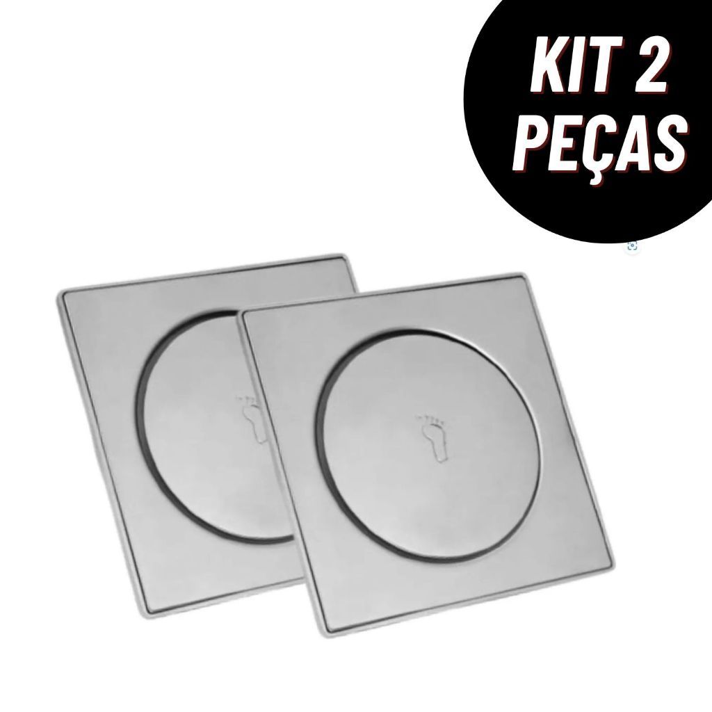 Kit 2 Ralos Inteligentes Click Quadrado Prata 10x10 15x15 Cm Inox Banheiro Lavabo Veda Cheiro