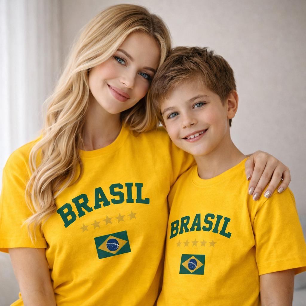 Kit Camiseta do Brasil Mãe e filho(a) Copa Seleção Brasileira