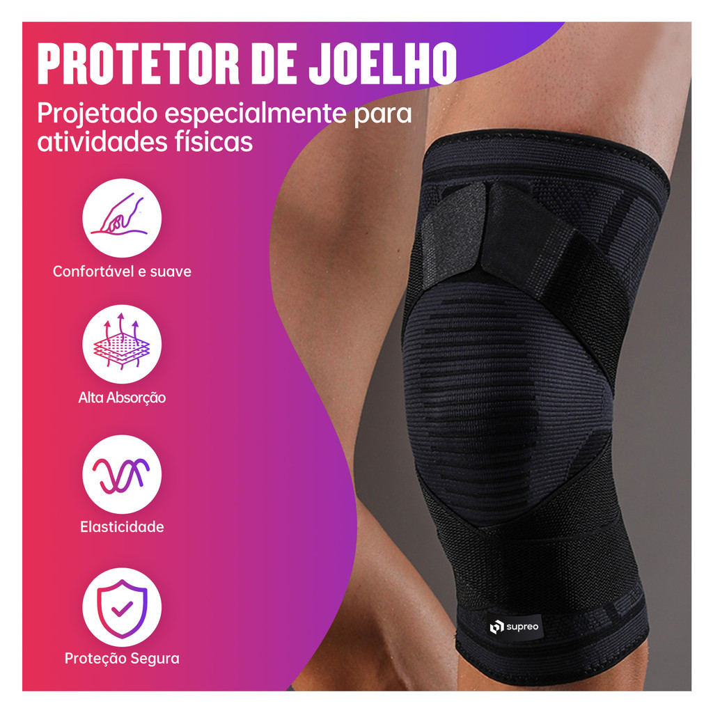 Joelheira Ortopédica Compressão 360º Ajustável Proteção Academia Crossfit Musculação