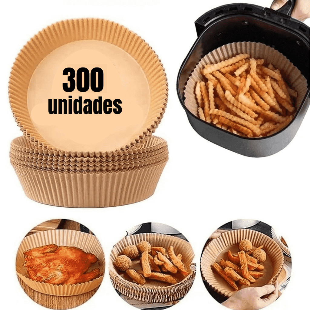 Kit 300 unidades forma air fryer descartável antiaderente redonda forro de papel vegetal