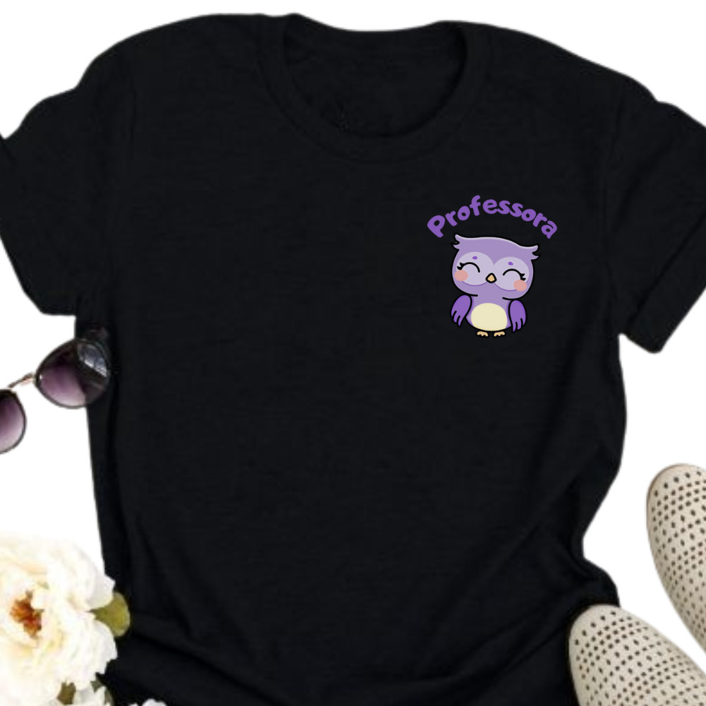 Camiseta de  Professora Feminina Básica Coruja Blusinha Moda Feminina Profissão Professora Educação Pedagogia Pedagoga