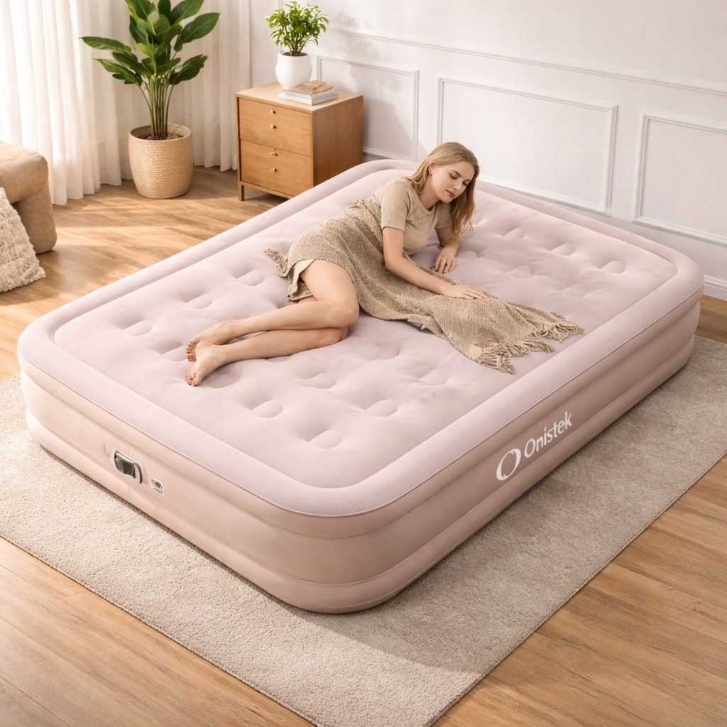 Cama Inflável Casal Automática com Bomba Embutida Colchão de Ar Alto e Confortável ON-SF002