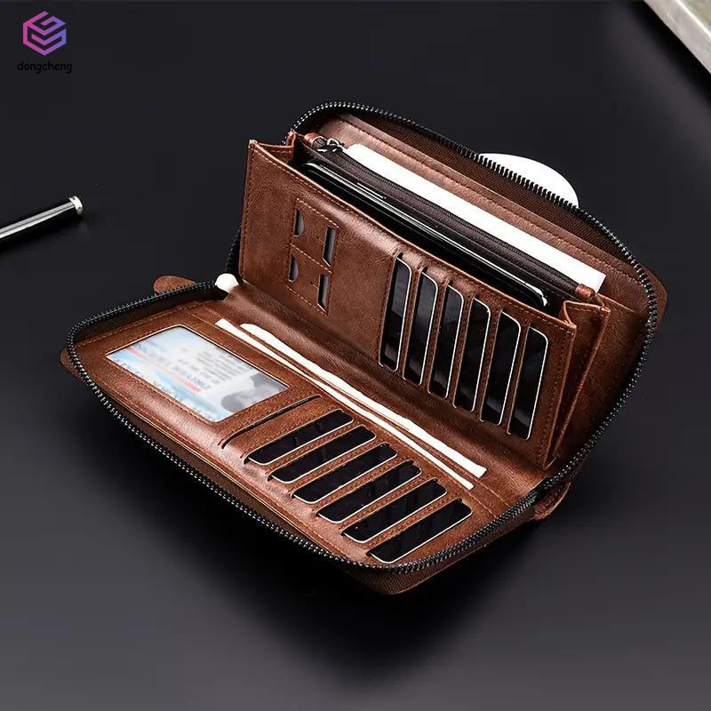 Carteira Longa De Couro PU Antirroubo Para Homens – Porta-Cartões De Grande Capacidade Com Bolso Telefone Moedas
