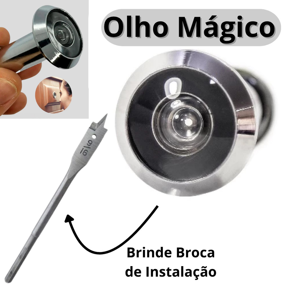 Olho Mágico Dourado ou Cromado Com Ângulo Visual 200º Com Regulagem Com Kit Instalação Broca