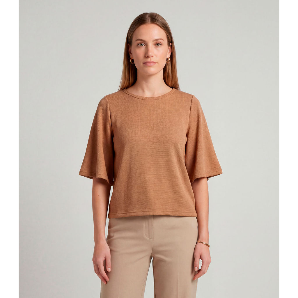 Blusa Feminina Manga Gôde Ampla Infinita Cor Marrom