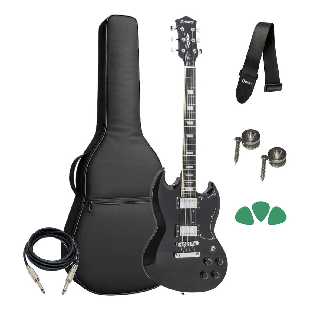 Guitarra Strinberg Gss400 Bk Preta 6 Cordas + Acessórios Des