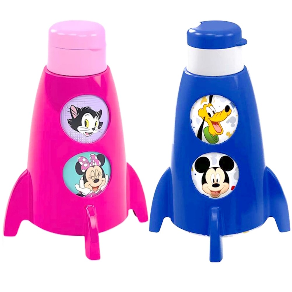 Kit Garrafa Infantil de Foguete Mickey e Minnie p/ Suco e Refrigerante
