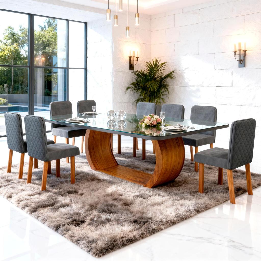 Sala de Jantar 220x110 Stone 8 Cadeiras Ayla Bom Pastor