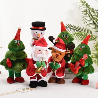 Brinquedo de Pelúcia Musical Dançante para Decoração de Natal, Brinquedo de Pelúcia Musical Elétrico Verde Dançante