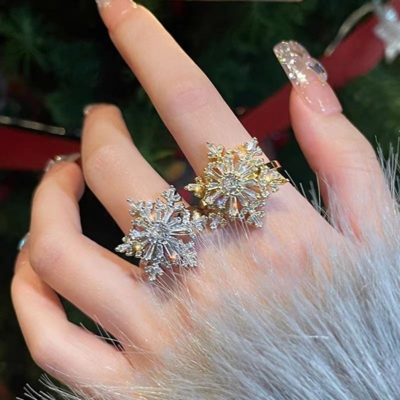Anel De Floco De Neve Cintilante REDD , Acessório De Cobre De Zircônia De Camada Dupla Para Mulheres Da Moda , Acessório