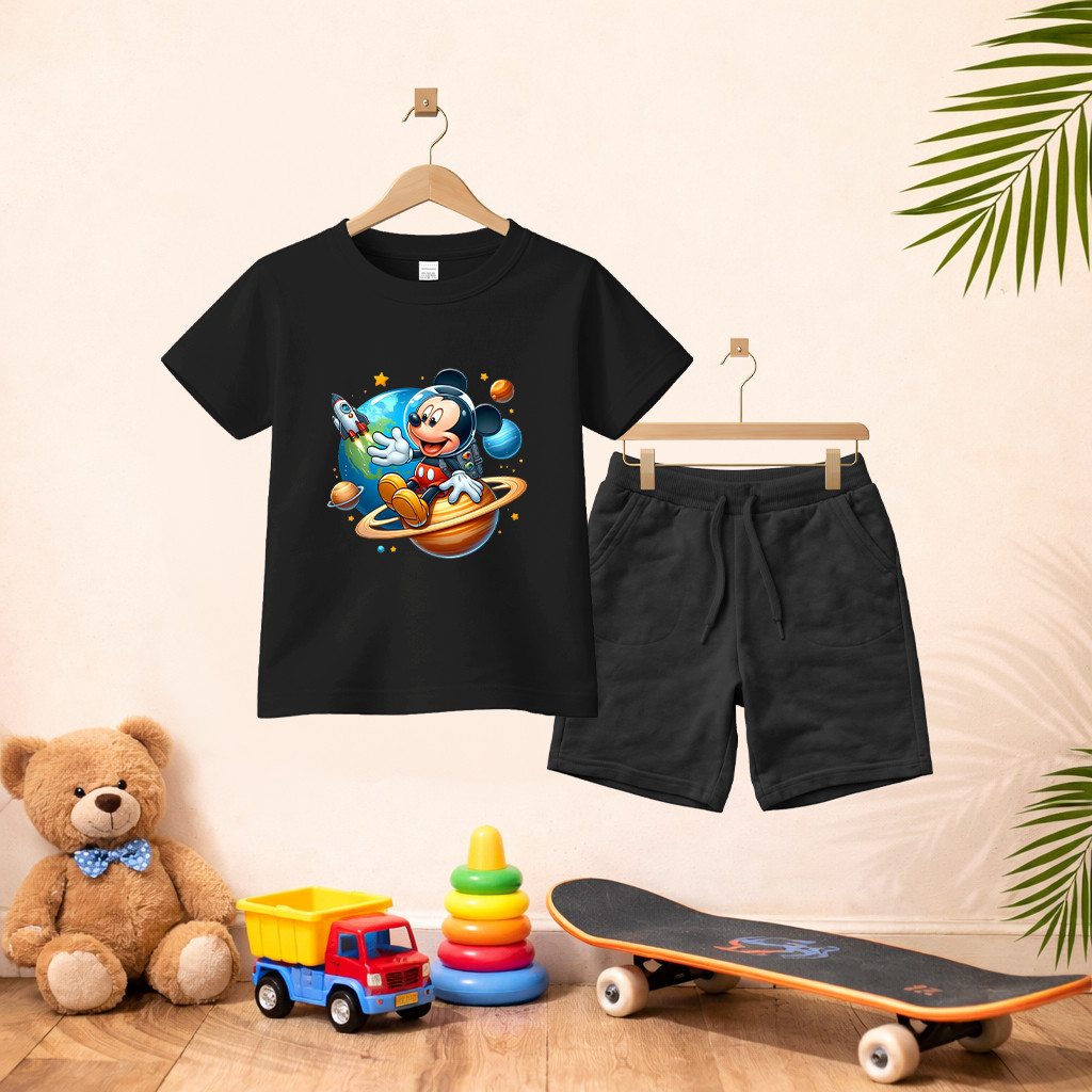 Camiseta Short Conjunto Infantil Planeta Mikey Em Algodão Conjunto De Bermuda Juvenil Conjunto De Bermuda Juvenil