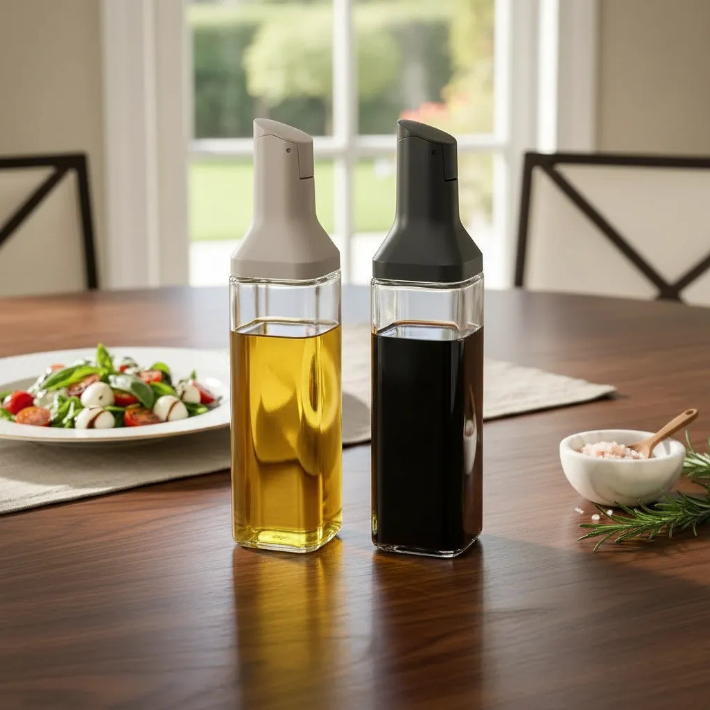 Galheteiro De Vidro 500ml Com Bico Dosador Porta Azeite Vinagre Óleo Shoyu Garrafa Quadrada Cozinha Mesa Posta