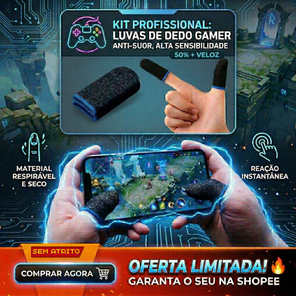 2/4/6 Luva De Dedo Gamer Anti Suor Fibra De Carbono Profissional