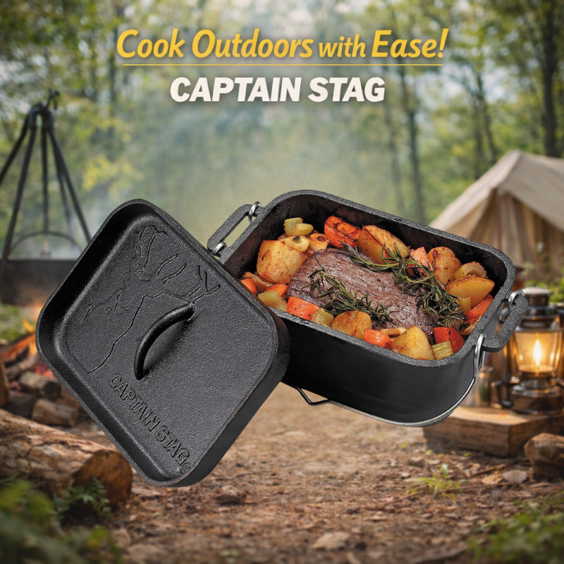 Multi-Size Cast Iron Dutch Oven with Grate by Captain Stag