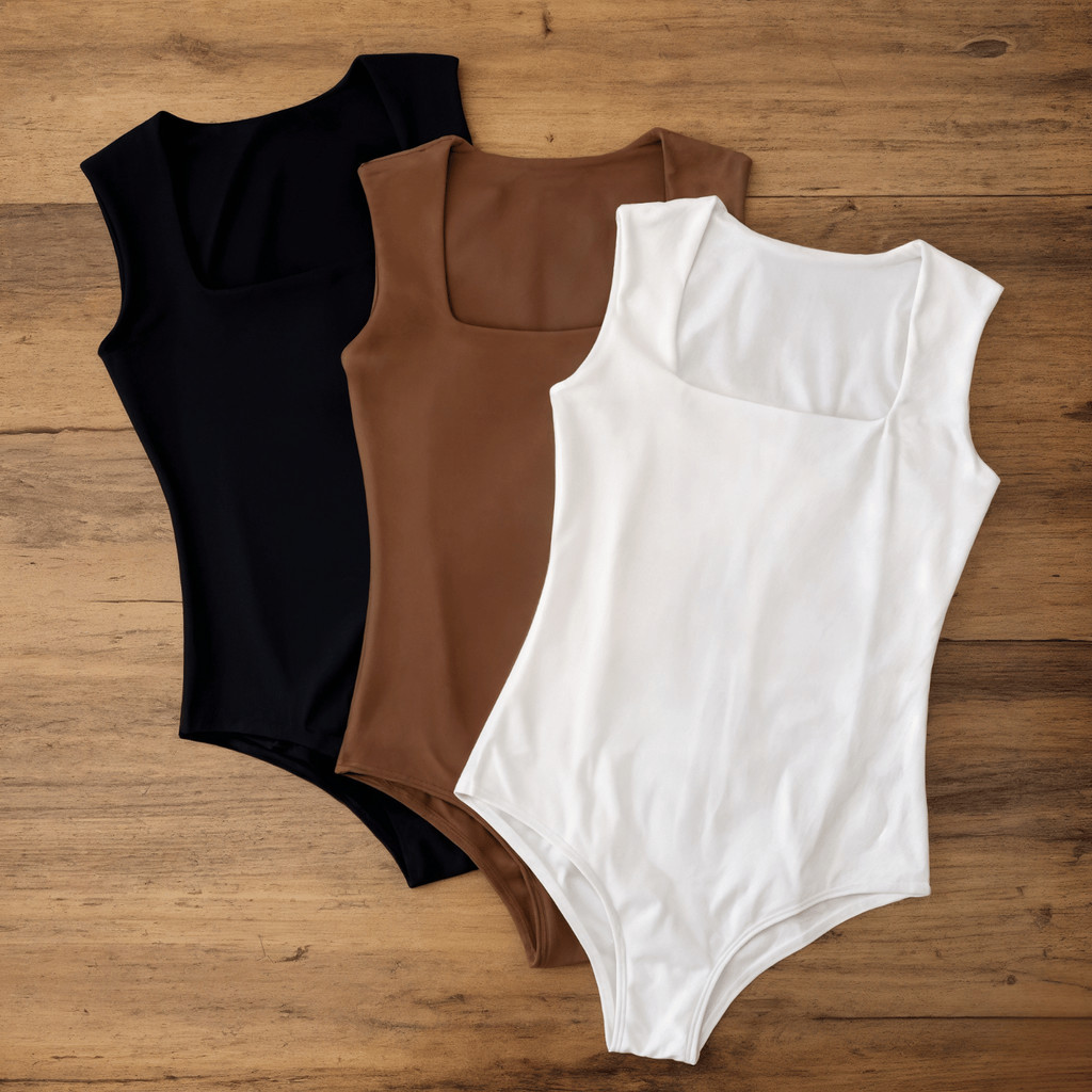 Body Feminino Collant Regata Com Forro Estilo Blogueira Luxo Bori Blusa Decote Quadrado