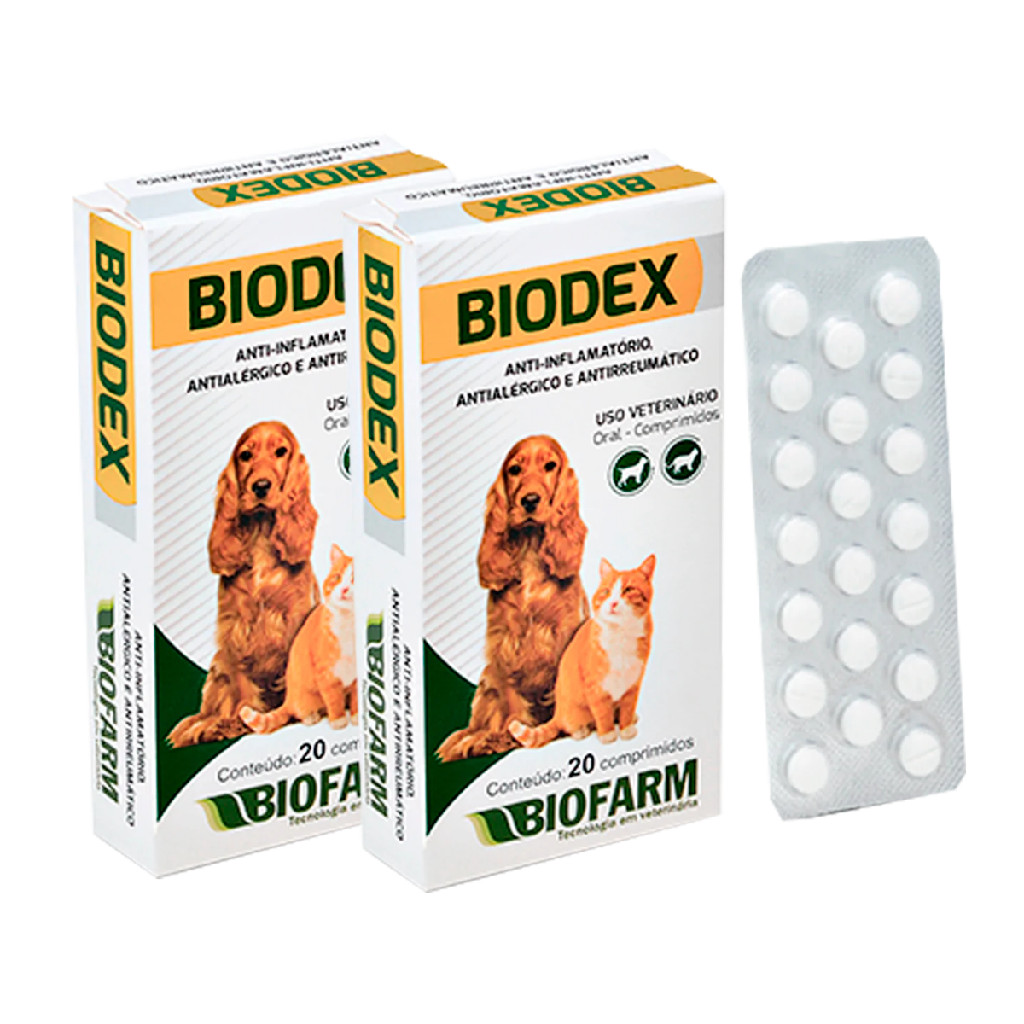 Anti-inflamatório Antialérgico e Antirreumático Para Cachorro e Gato Biodex 20 Comprimidos x 2 Unidades