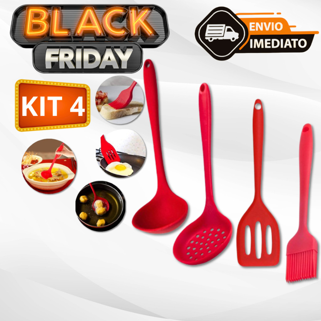Conjunto Kit Silicone Utensilio Cozinha Concha Espatula Pincel Escumadeira