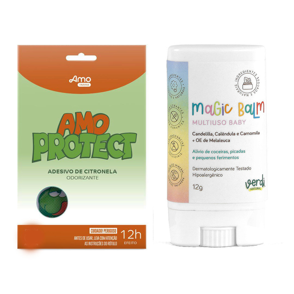 Kit Cuidado Magic Balm Verdi Repelente Adesivo Infantil 8un