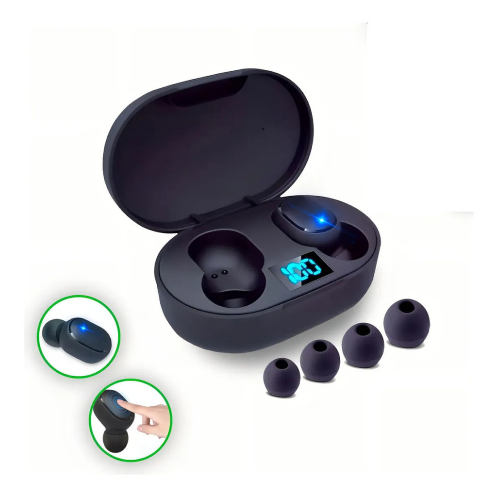 Fone De Ouvido Sem Fio E6s Bluetooth TWS Visor LED Digital Intra-Auricular Esportivo Microfone 🎧🔋✨