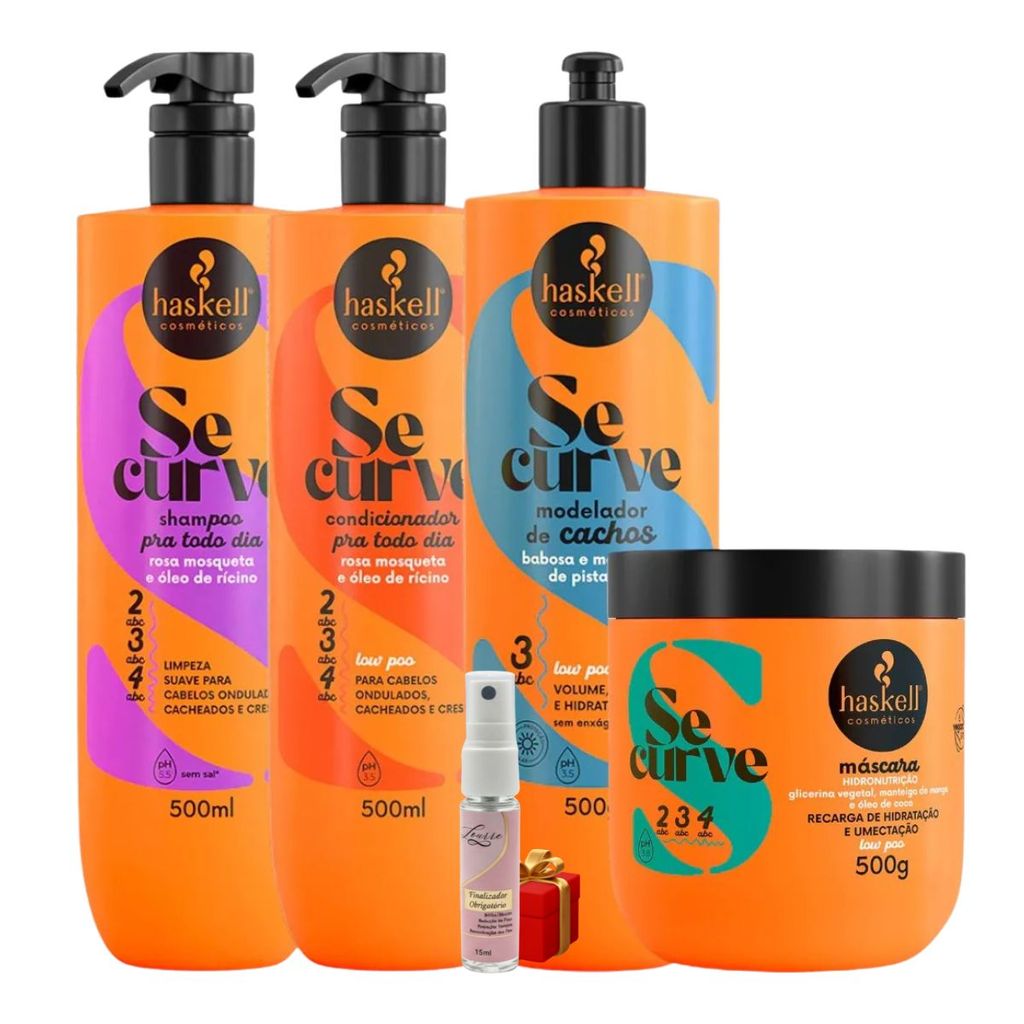 Kit Se Curve Shampoo + Cond + Modelador De Cachos + Máscara Hidronutrição 500ml Haskell + Presente Lourre 15ml