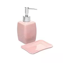 Conjunto 2 Peças para Banheiro Speck Rosa Lyor de Cerâmica com Saboneteira e Porta Sabonete Líquido Organizador Decorar