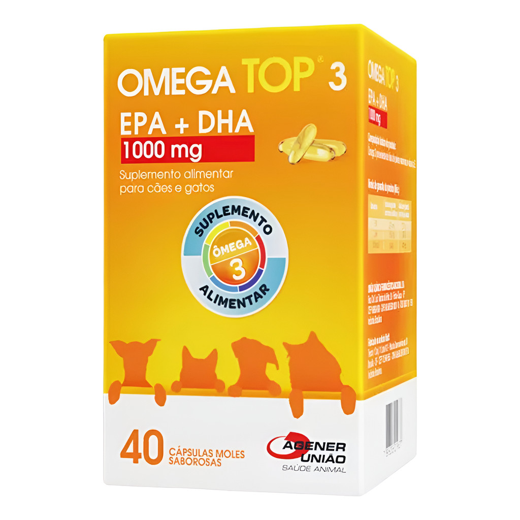 Ômega Top 3 1000mg Cães Gatos Suplemento Agener Saúde Vitalidade