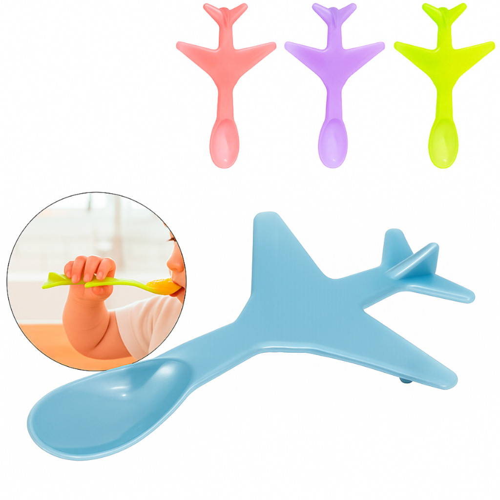 Kit 4 Colher Infantil Avião Introdução Alimentar Creche Escola Bebê Criança Diversão
