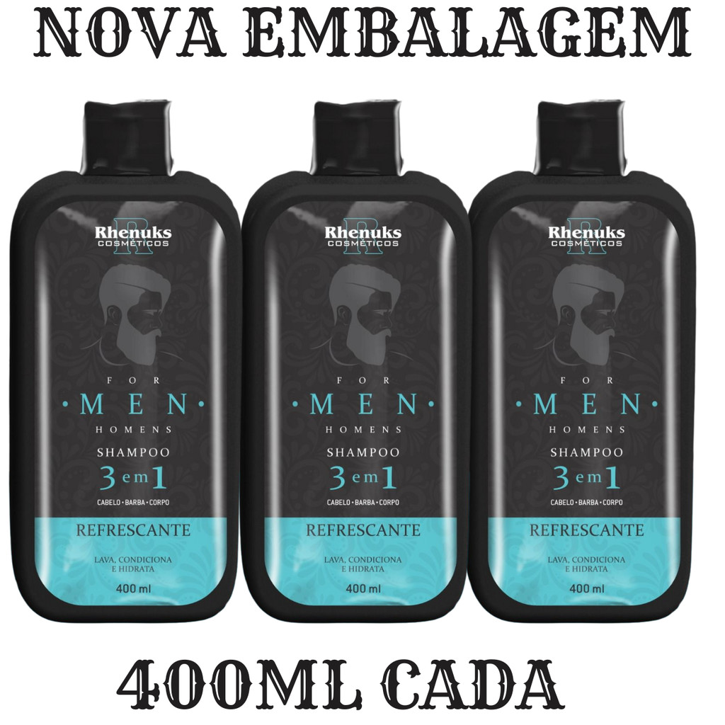 Shampoo For Men 3 em 1 - CAIXA COM 3 UNIDADES - RHENUKS