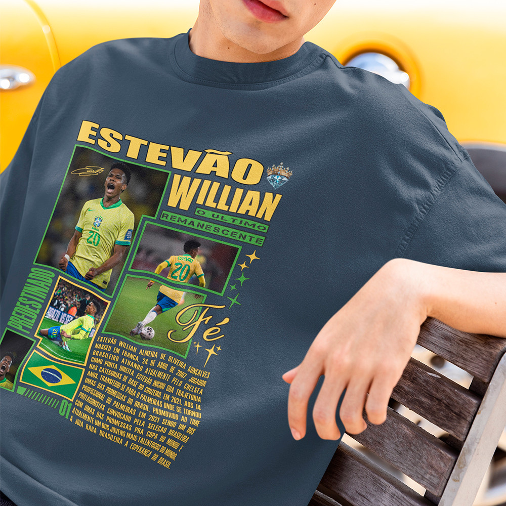 Camisa Brasil Estevão Willian Seleção Brasileira Camiseta Masculina Futebol Jogador Algodão Premium