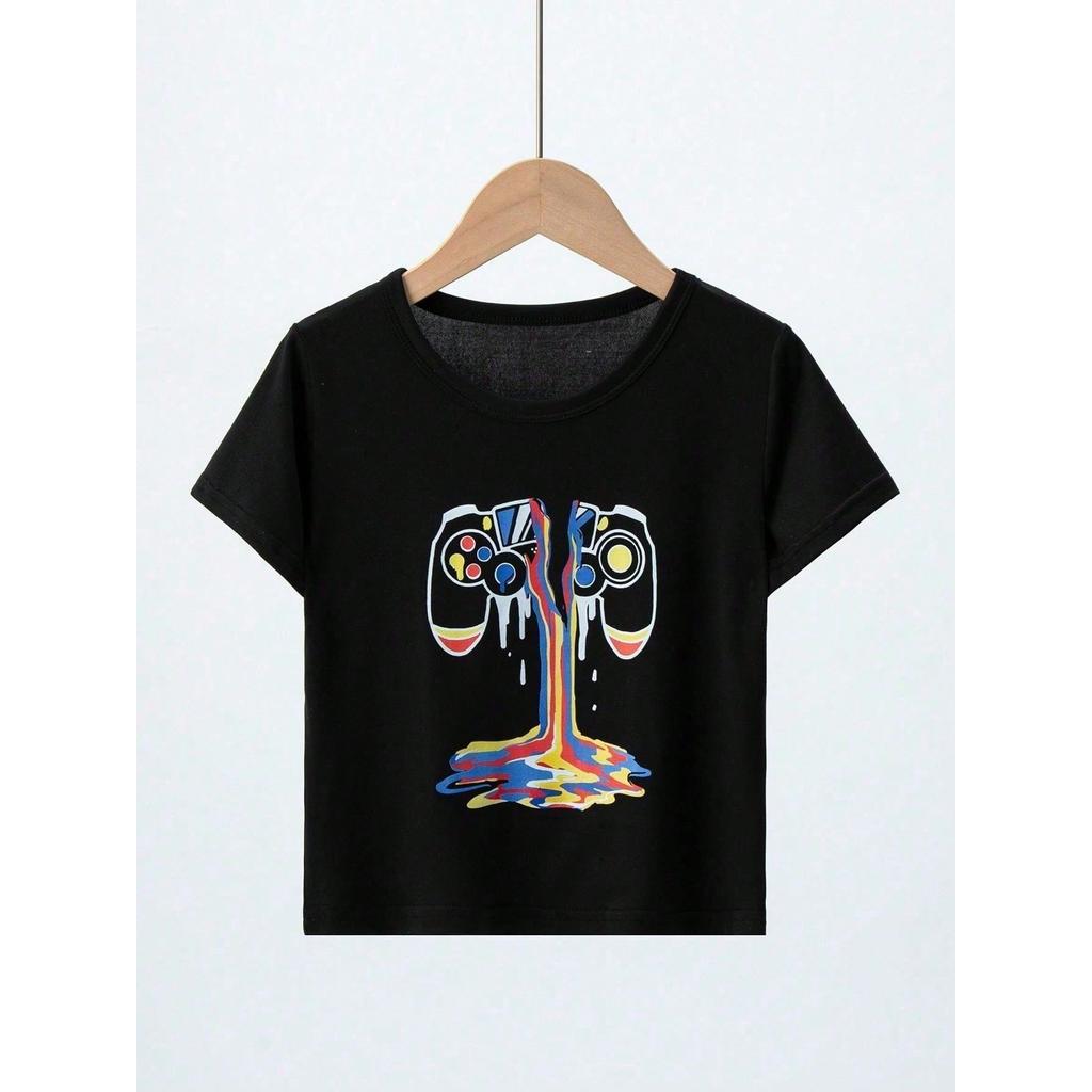 Camiseta Infantil De Manga Curta Com Impressão De Controlador De Jogo Para Meninos Jovens No Verão