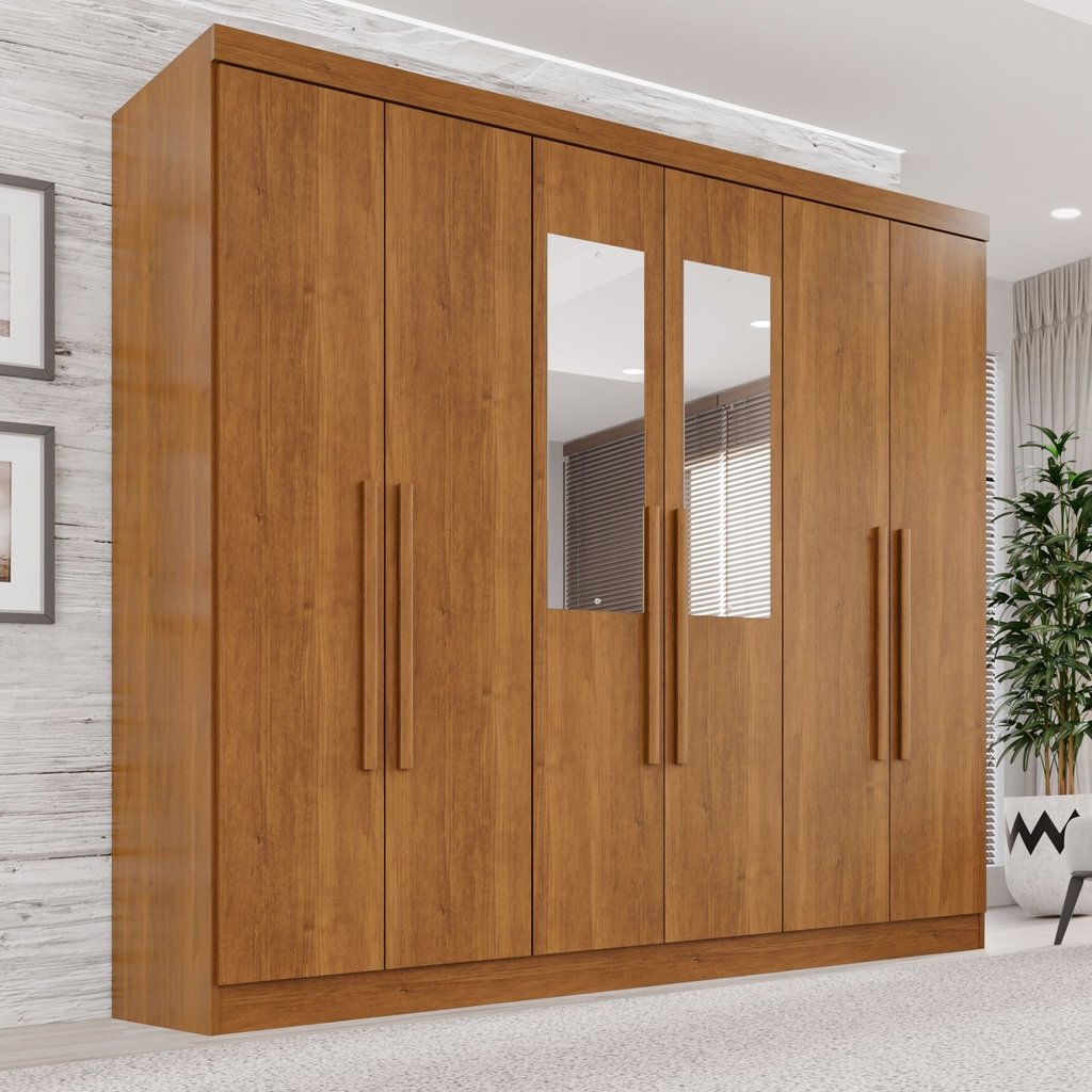 Guarda-Roupa Casal com Espelho 6 Portas 2 Gavetas França Cinamomo em Oferta na Shopee