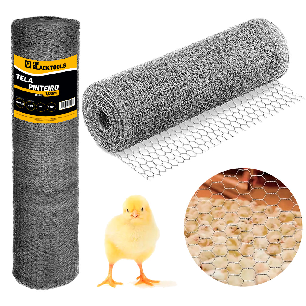 Tela Galinheiro Pinteiro Malha 1 Fio 24 1,00 X 50m Galvanizada Viveiro The Black Tools em Oferta na Shopee