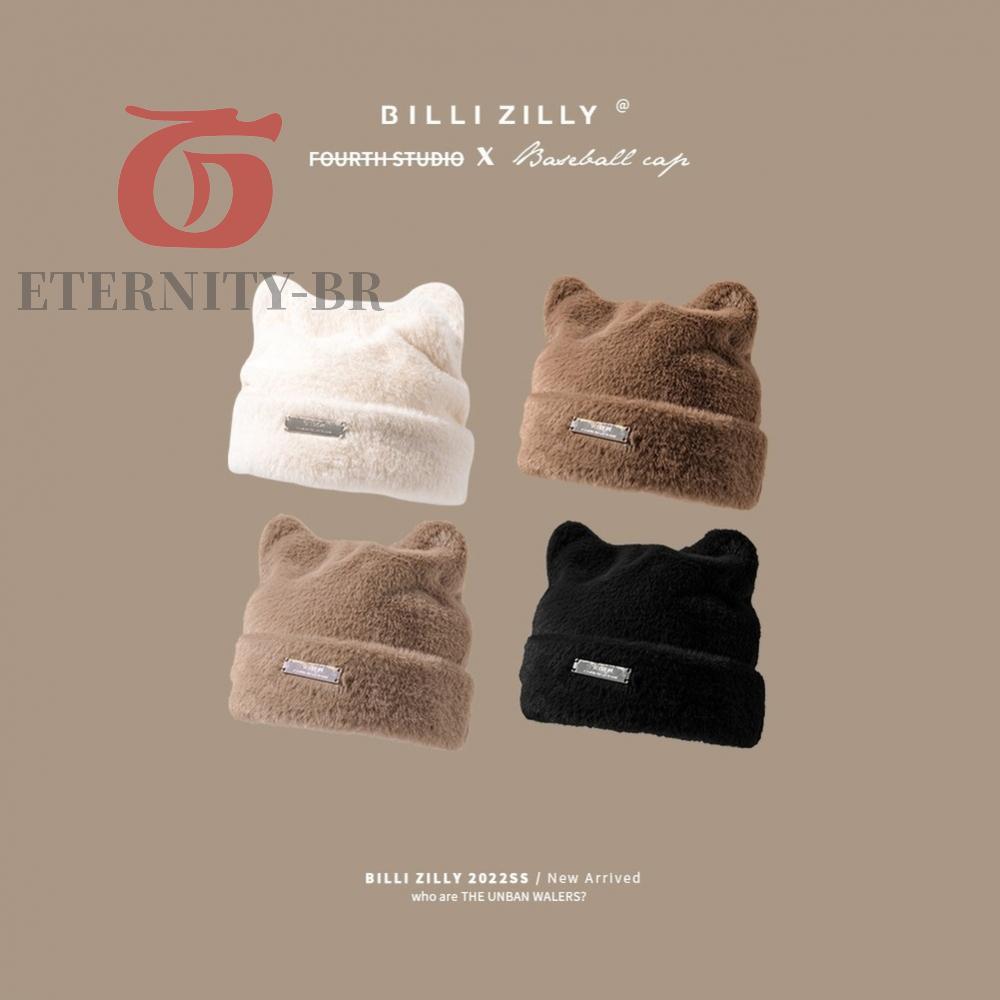 Gorro De Malha De Urso Mistura De Poliéster Macia Forro De Lã Felpudo Detalhe De Orelha De Animal