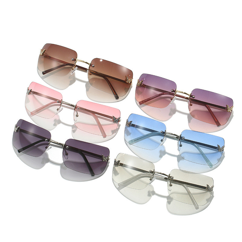 Óculos de Sol Sem Armação Y2K com Decoração de Borboleta, Óculos de Sol da Moda, Óculos de Sol Tendência de Celebridades
