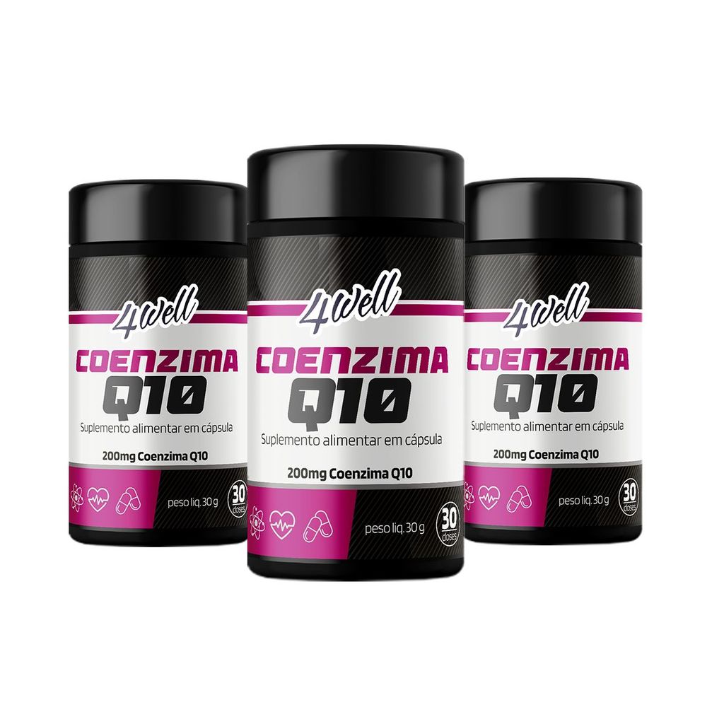 Coenzima Q10 4well 200mg - 60 cápsulas 30 Doses - Combo 3 Potes