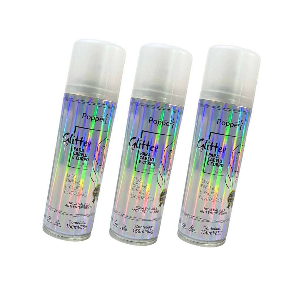 Kit 3 Spray Glitter Cabelo Corpo Roupa Furta-cor Holográfico em Oferta na Shopee
