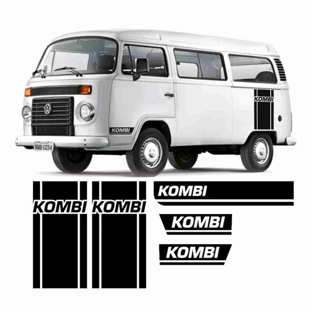 Kit 5 Faixa Adesivo Lateral E Traseiro Volkswagen Kombi Lateral Acessório Sticker Personalizado Preto Brilho Vw69