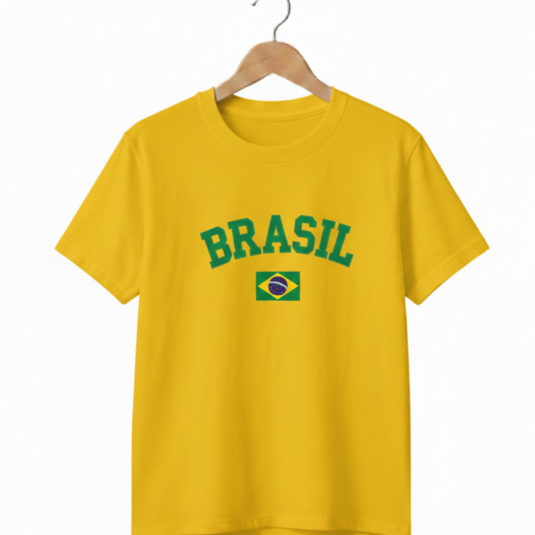 Camiseta Com a Bandeira do Brasil Camisa Torcedor Unissex 100% Algodão Casual Rumo ao Hexa