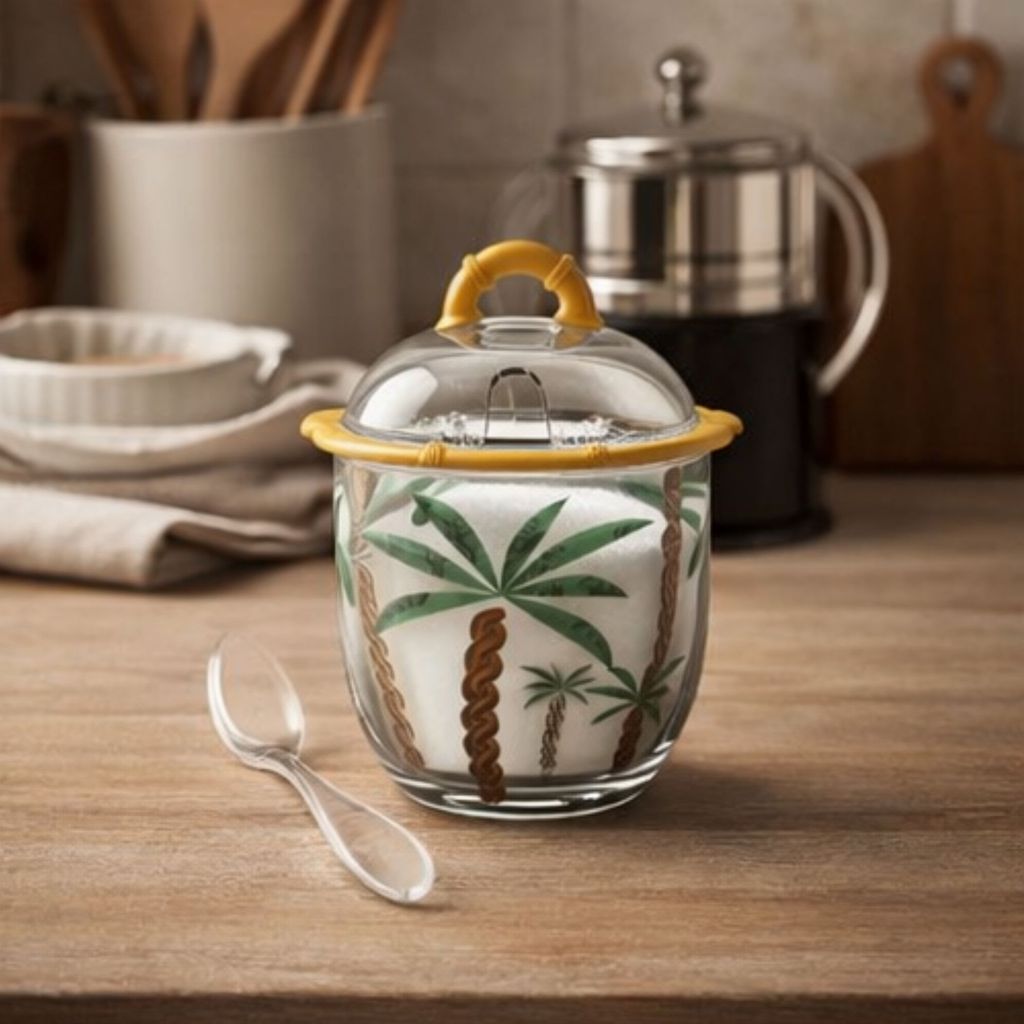 AÇUCAREIRO DE VIDRO C/ COLHER TRANCOSO COLORIDO 220 ML em Oferta na Shopee