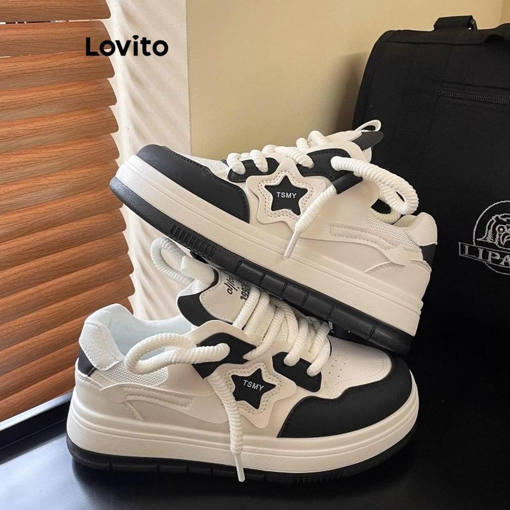 Lovito Esportivo Tênis Feminino Simples com Cadarço LFA23222 em Oferta na Shopee