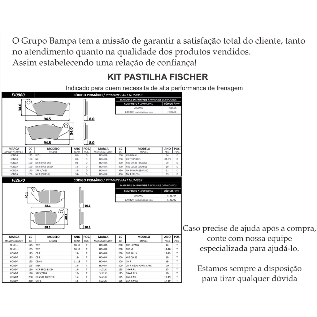 Pastilha Freio Fischer Dian+tras Honda Nx Bros 160 0860 2670 XRE 190 ABSXRE 190 ABS · foto 2