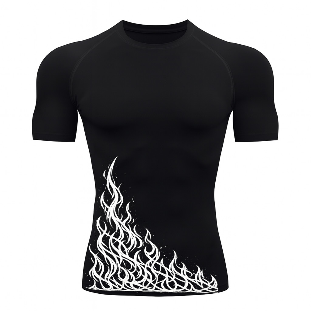 Camiseta Manga Curta Compressão Proteção Uv 50+ Estampada Flames Fire