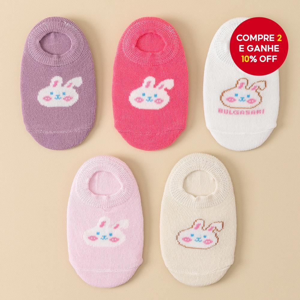 Meias de Coelho para Bebê Menina - 5 Pares de Meias Ankle Macias e Respiráveis para Bebês de 0 a 12 Meses