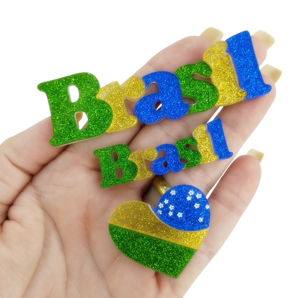 Aplique Brasil em Acrílico Glitter Perfeito para Laços, Tiaras e Artesanato