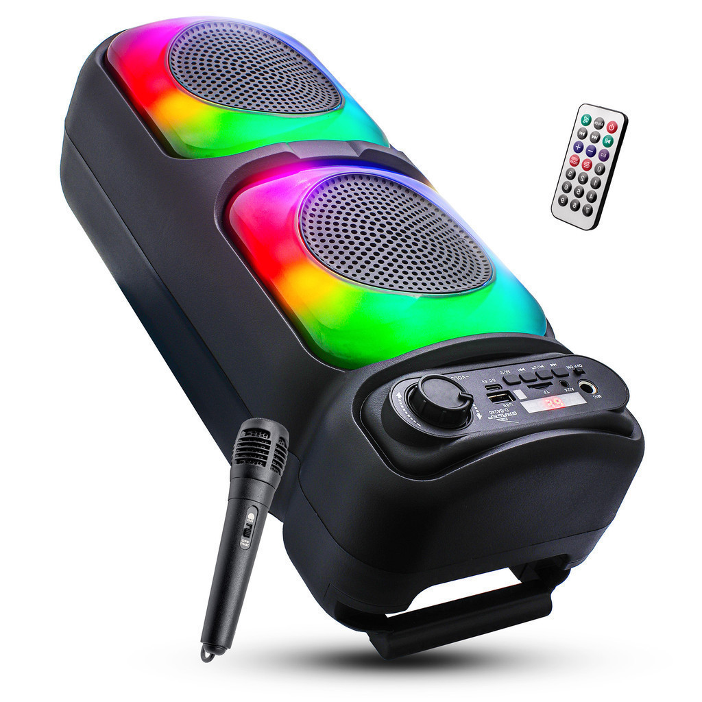 Caixa de Som Interativa Com Luzes RGB Microfone Ativo Conexão Bluetooth Rádio FM Potência 20W Portátil