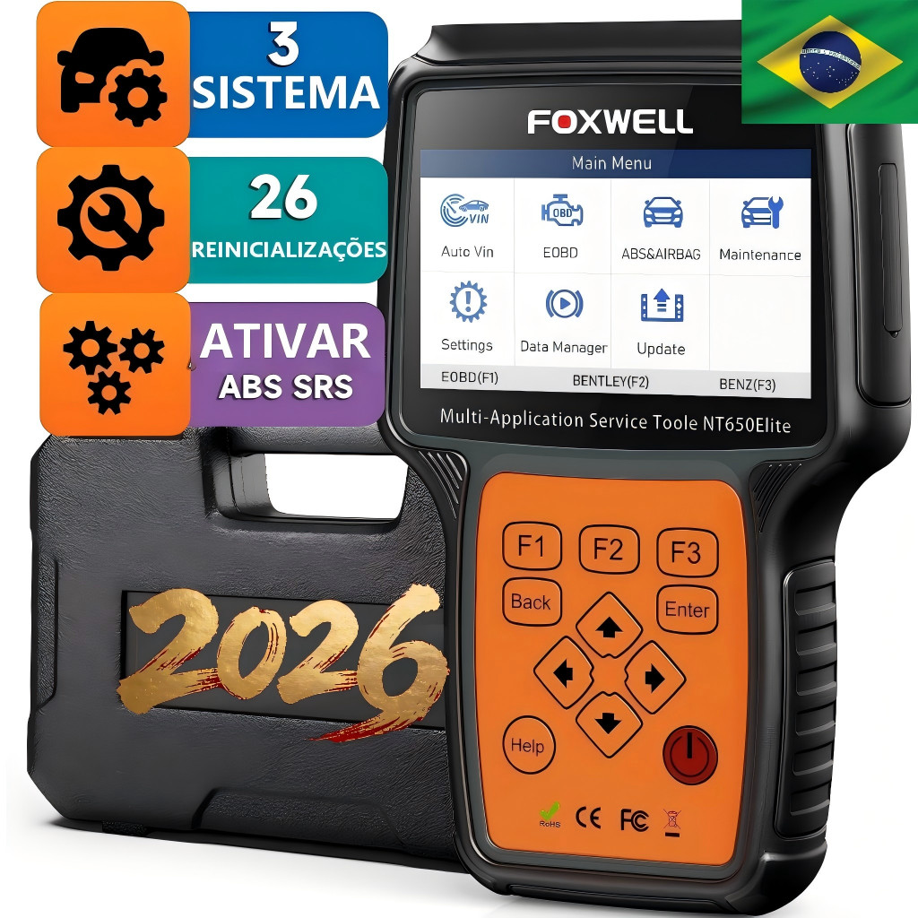 FOXWELL NT650Elite Scanner Automotivo A/F Ajustar SAS EPB BRT TPS 26 Reiniciar em Portugues