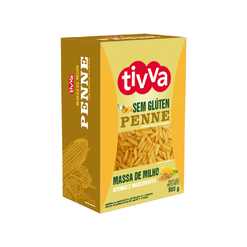 Macarrão penne de milho sem glúten com linhaça dourada 500g tivva