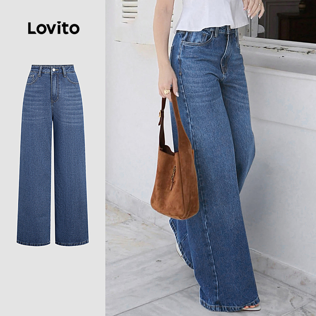 Lovito  Jeans Casuais Lavados com Zíper Bolso Primavera/verão Jeans Azul para Mulheres L177ED251 em Oferta na Shopee