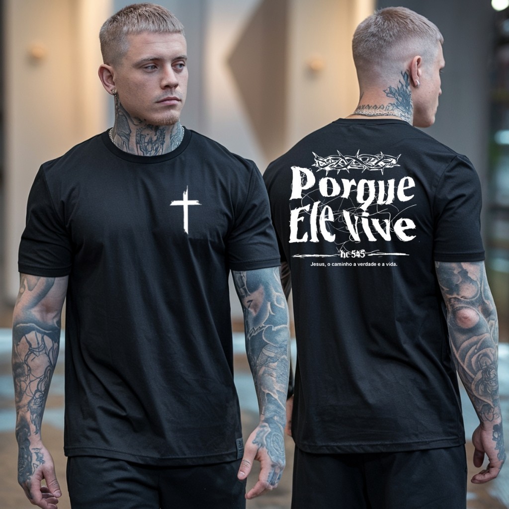 Camiseta T-SHIRT Masculina  Cruz Porque Ele Vive Jesus 100% Algodão em Oferta na Shopee