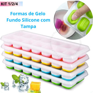 Formas de Gelo com Tampa Rígida Fundo Silicone Flexível Retangular 14 Cubos em Oferta na Shopee